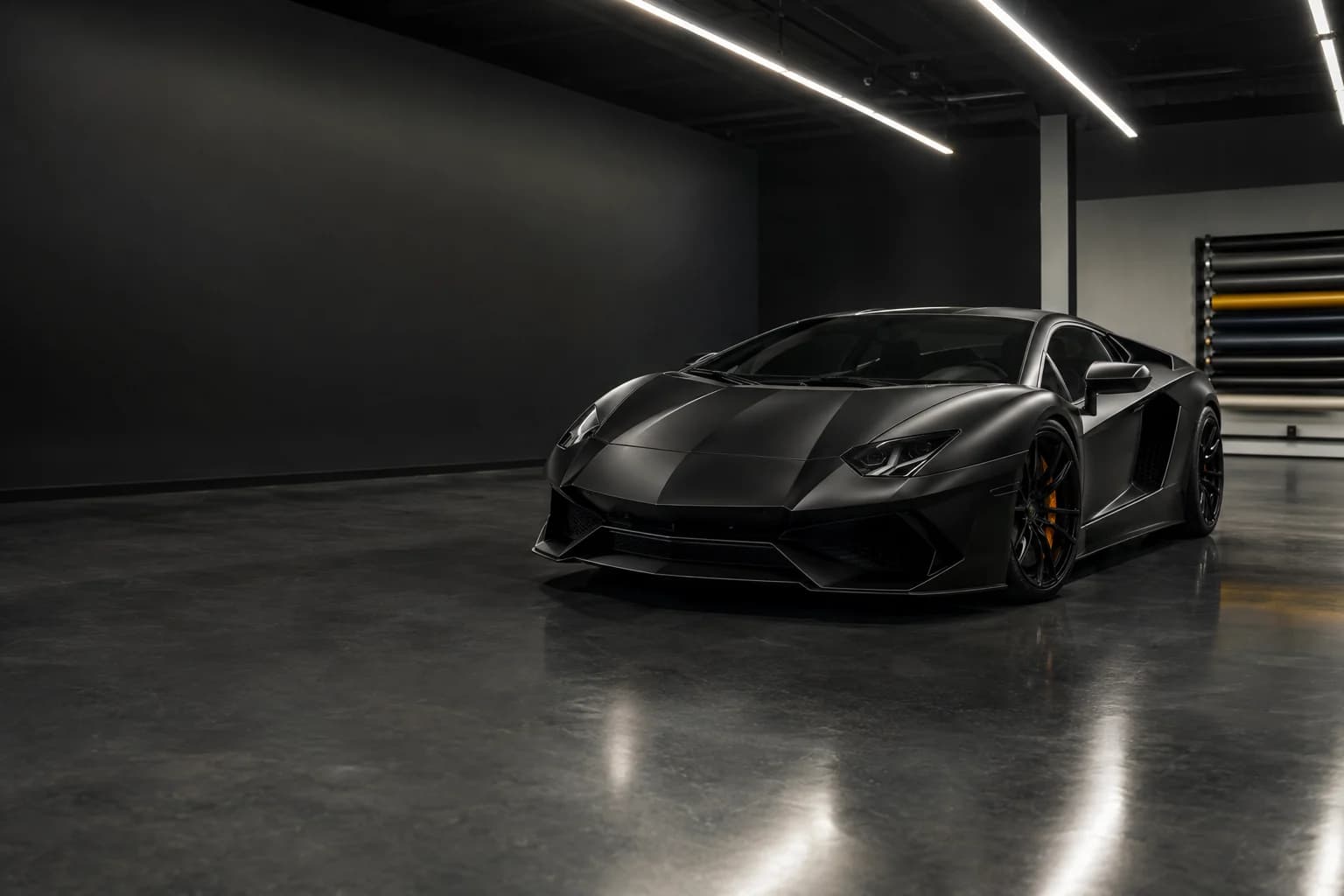 Satin-black supercar with angular bodywork