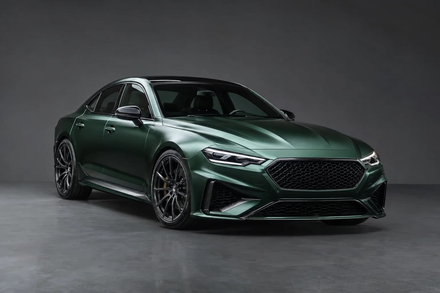 Deep green gloss finish on a performance sedan
