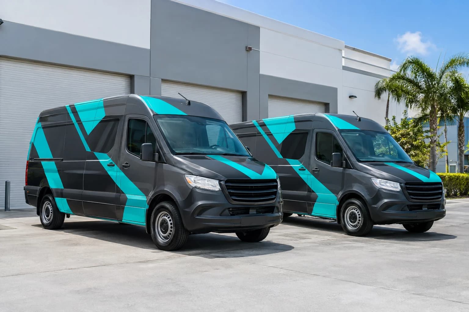 Commercial van with a geometric vehicle graphic direction
