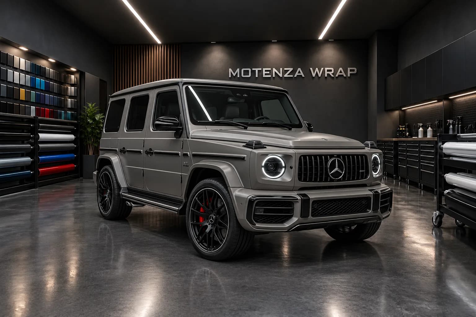 Matte-grey Mercedes-Benz G-Class with black exterior trim