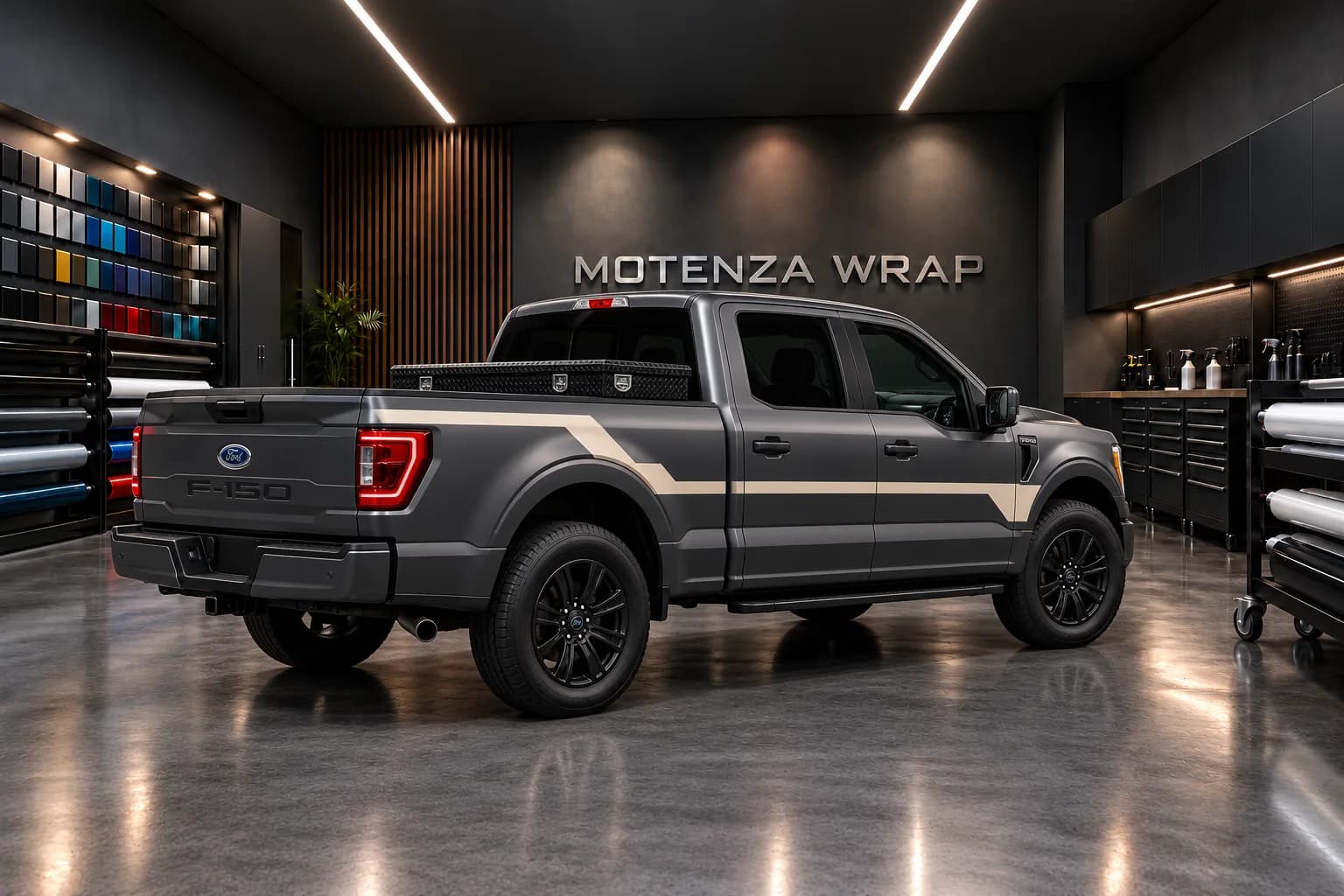 Pickup Ford visto desde atrás, portón y separación de cabina y caja