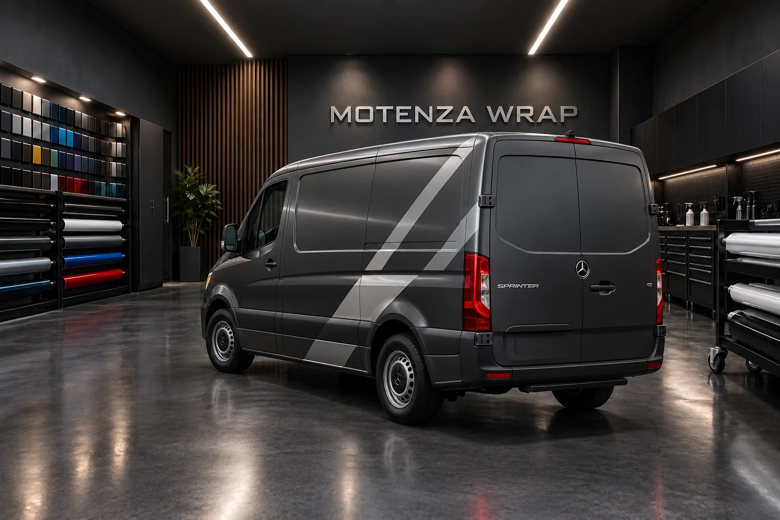Rotulación de un Mercedes-Benz Sprinter grafito, puertas traseras y lateral